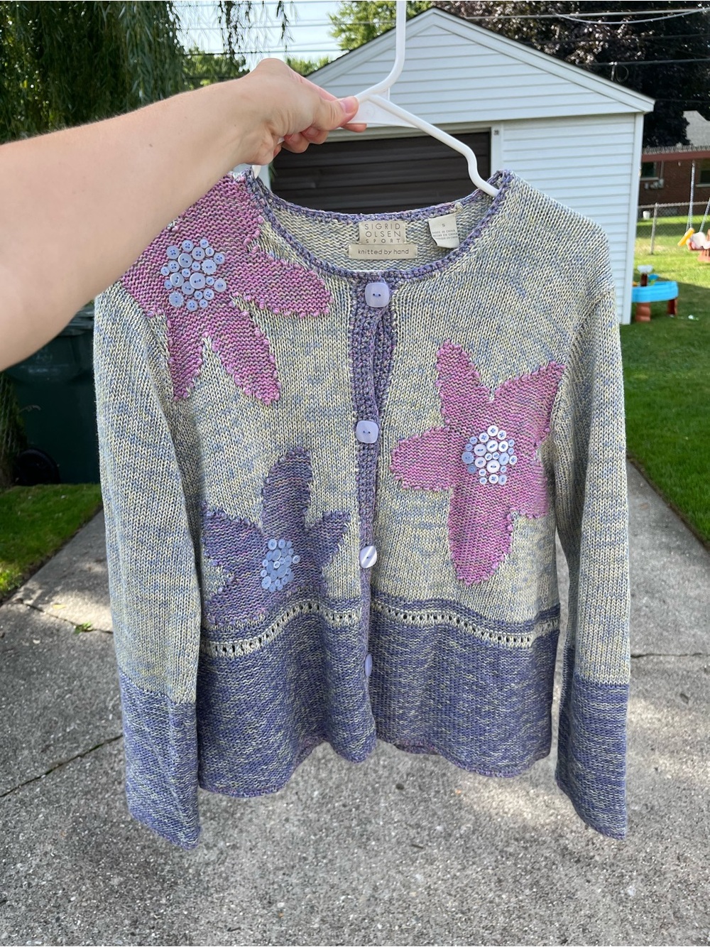 Sigrid Olsen Lavender, Purple & Pink Floral Knit Cardigan